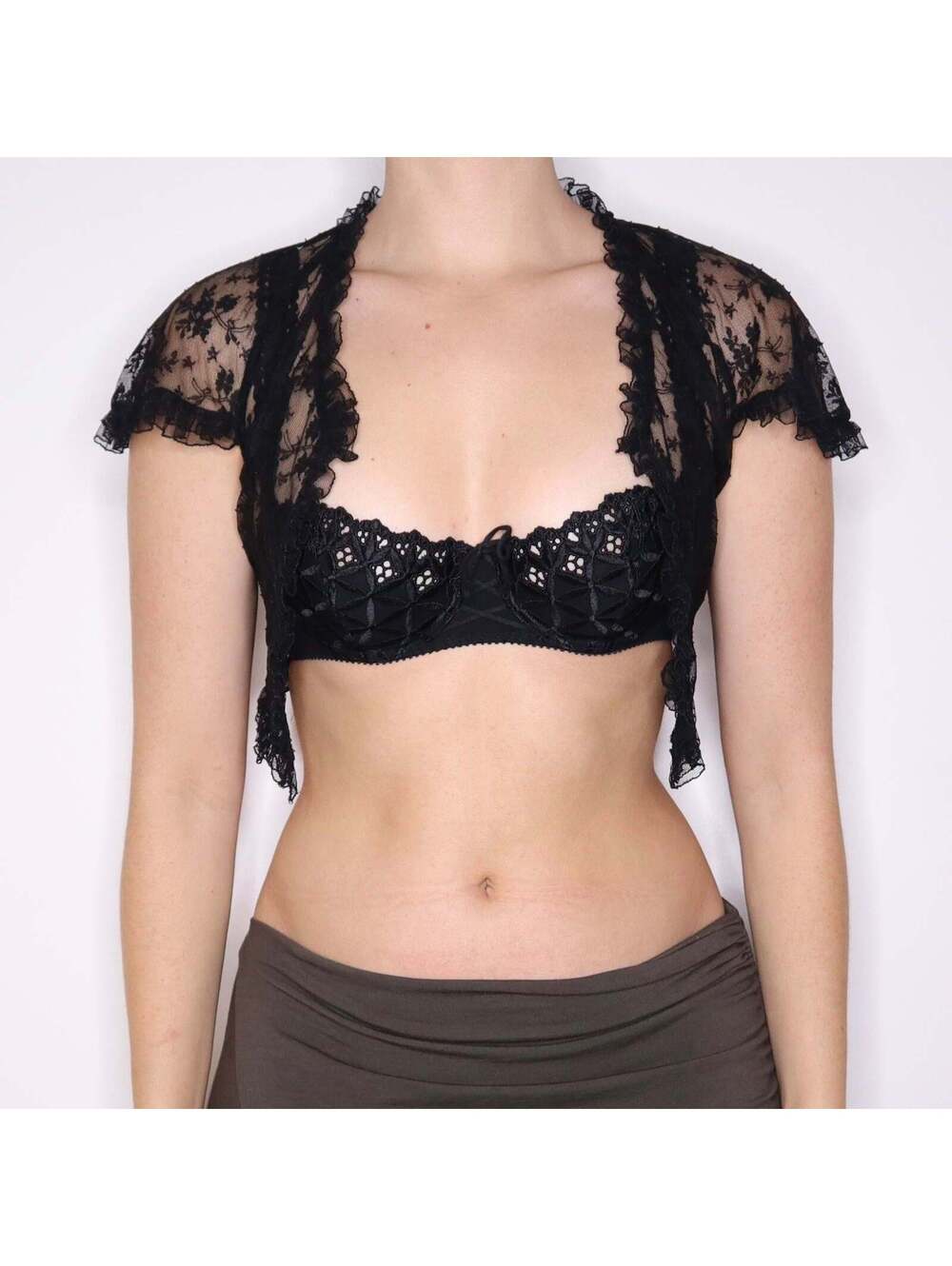 90s BETSEY JOHNSON Black Lace Bolero (S/M)